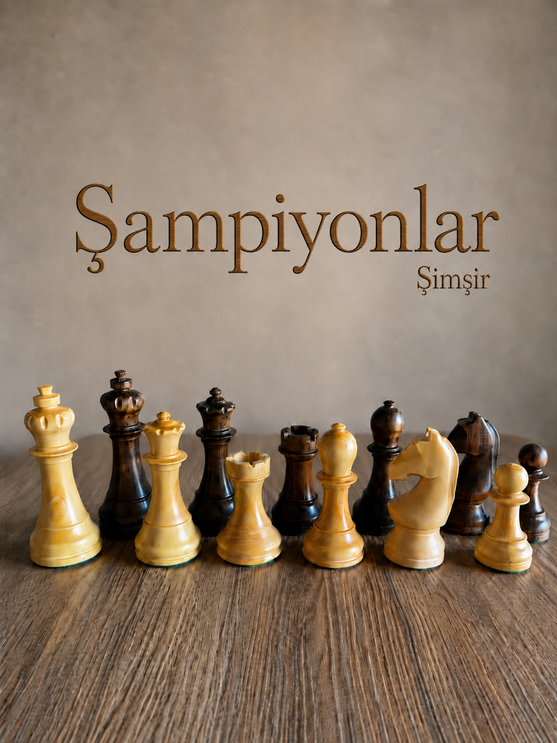 şampiyonlarşimşiryayın “Şampiyonlar” Ahşap Satranç Taşları (Şimşir ve Ceviz) - Görsel 1